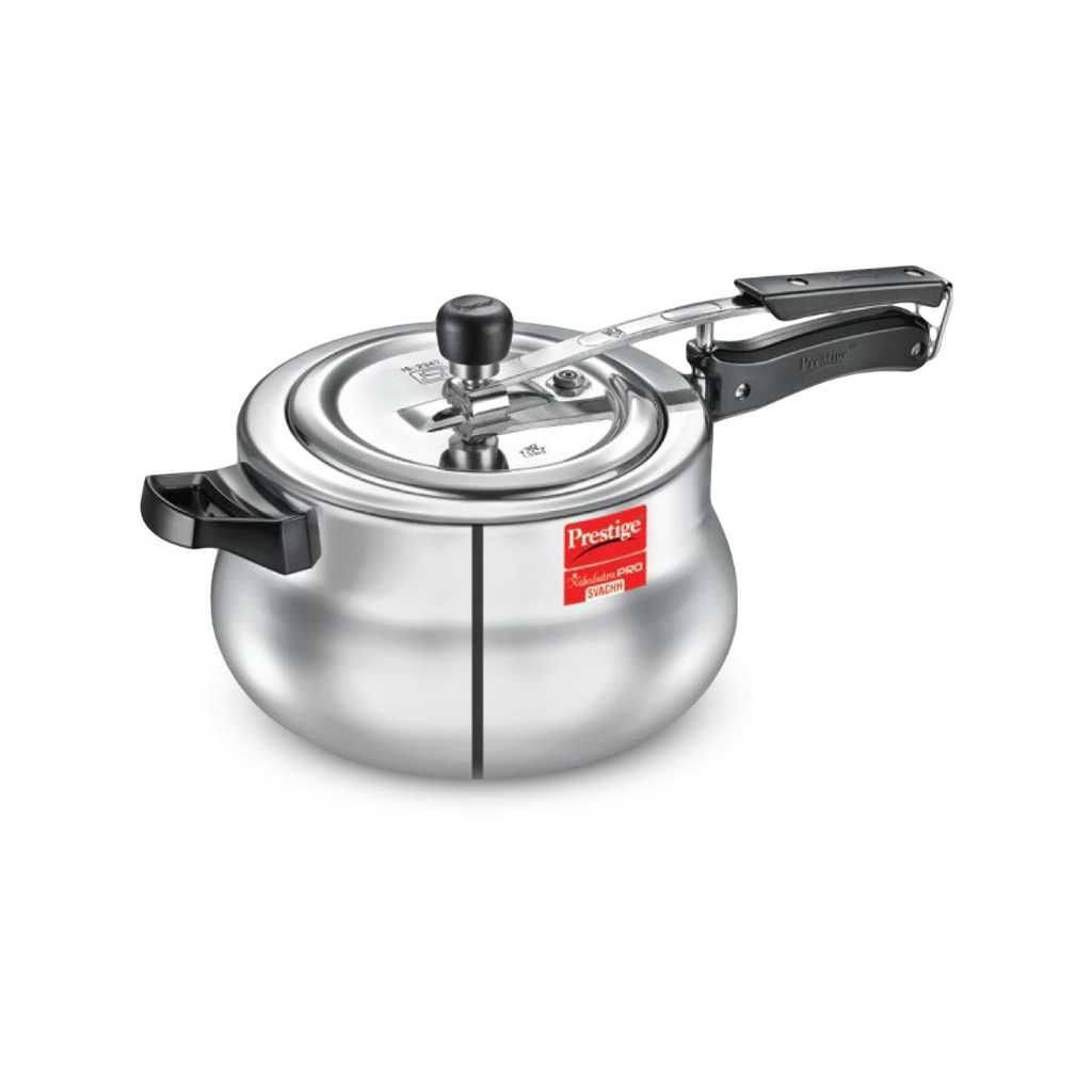 Prestige Nakshatra Pro Plus Svachh Aluminium Gas & Induction Compatible Spillage Control Inner Lid Pressure Cooker Handi 5L