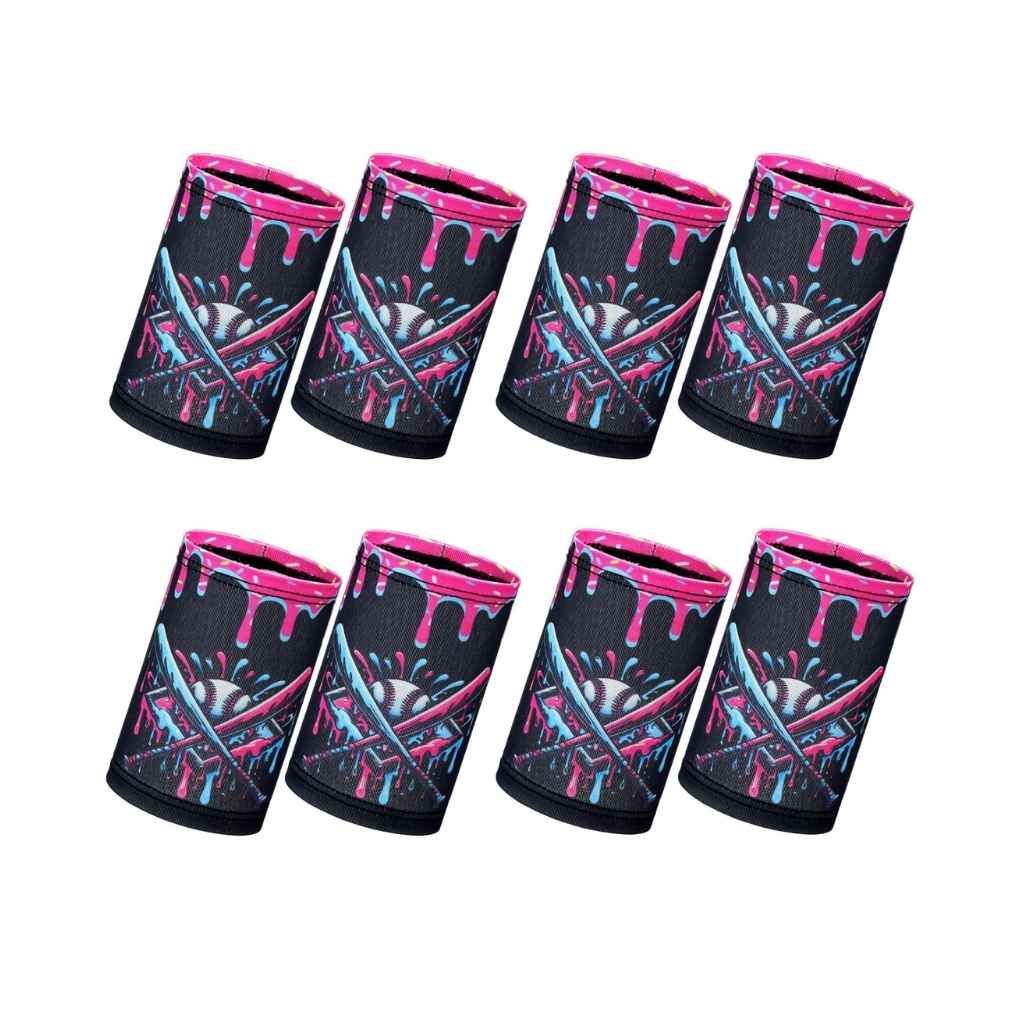 Cutecrop Baseball Ice Cream Themed Drip Wristbands Sports Cooling Non-Slip Wristbands (4 Pairs, Black)