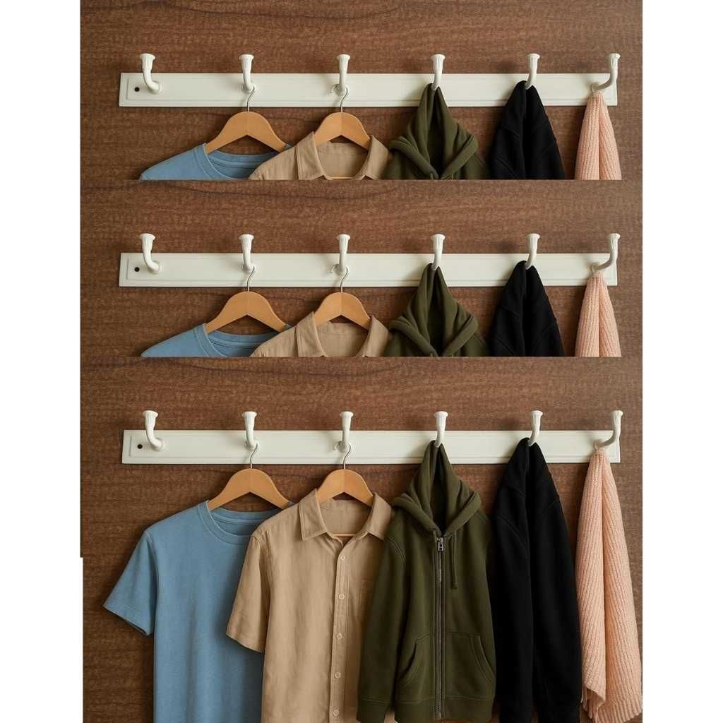 Q1 Beads 3 Pack Metal Wall Mount Clothes Hanger – 6 Pins Wall Hooks (Ivory)