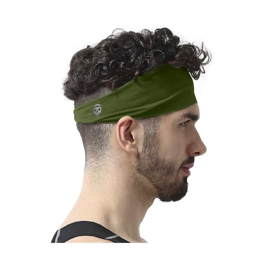 SKULLFIT Sports Headbands for Men – Lightweight Moisture Wicking Workout Sweatband (Green)