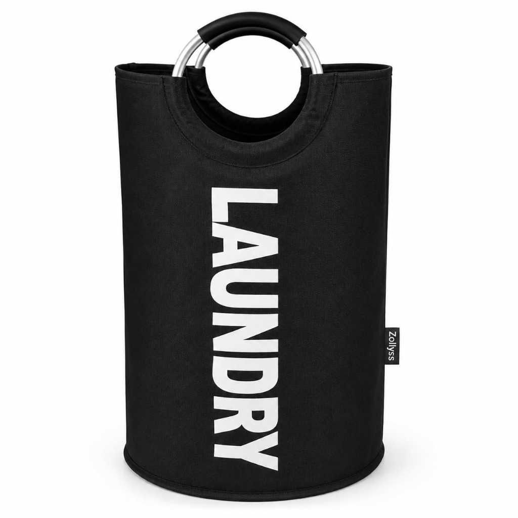 Zollyss 90L Foldable Laundry Basket with Handles, Water Resistant Fabric Laundry Hamper, Black