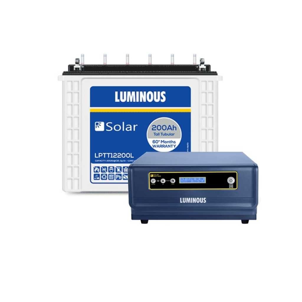 Luminous NXG 1450e 1100VA Off-Grid Solar Inverter with LPTT 12200L 200Ah Tall Tubular Battery Combo