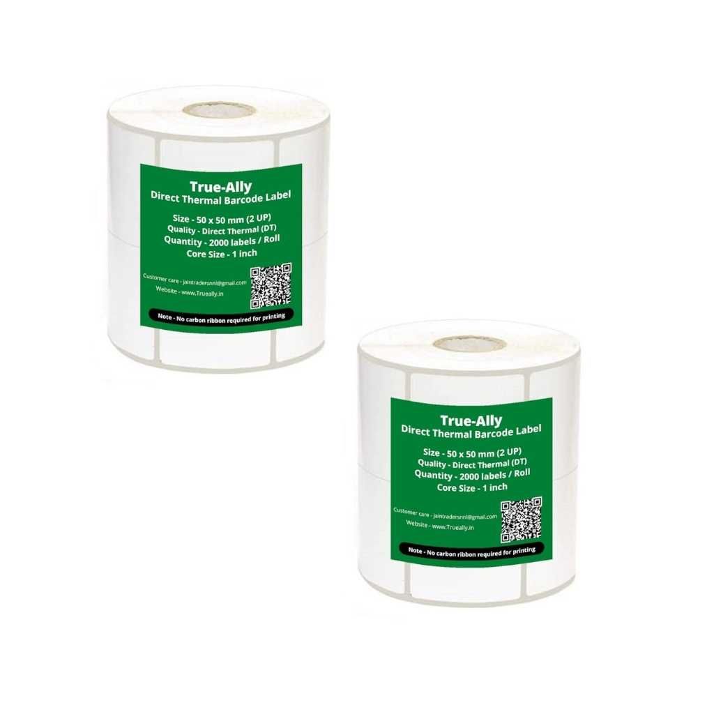 True-Ally 50 × 50 Direct Thermal (DT) Square Barcode Label Sticker – 2000 Labels/Roll