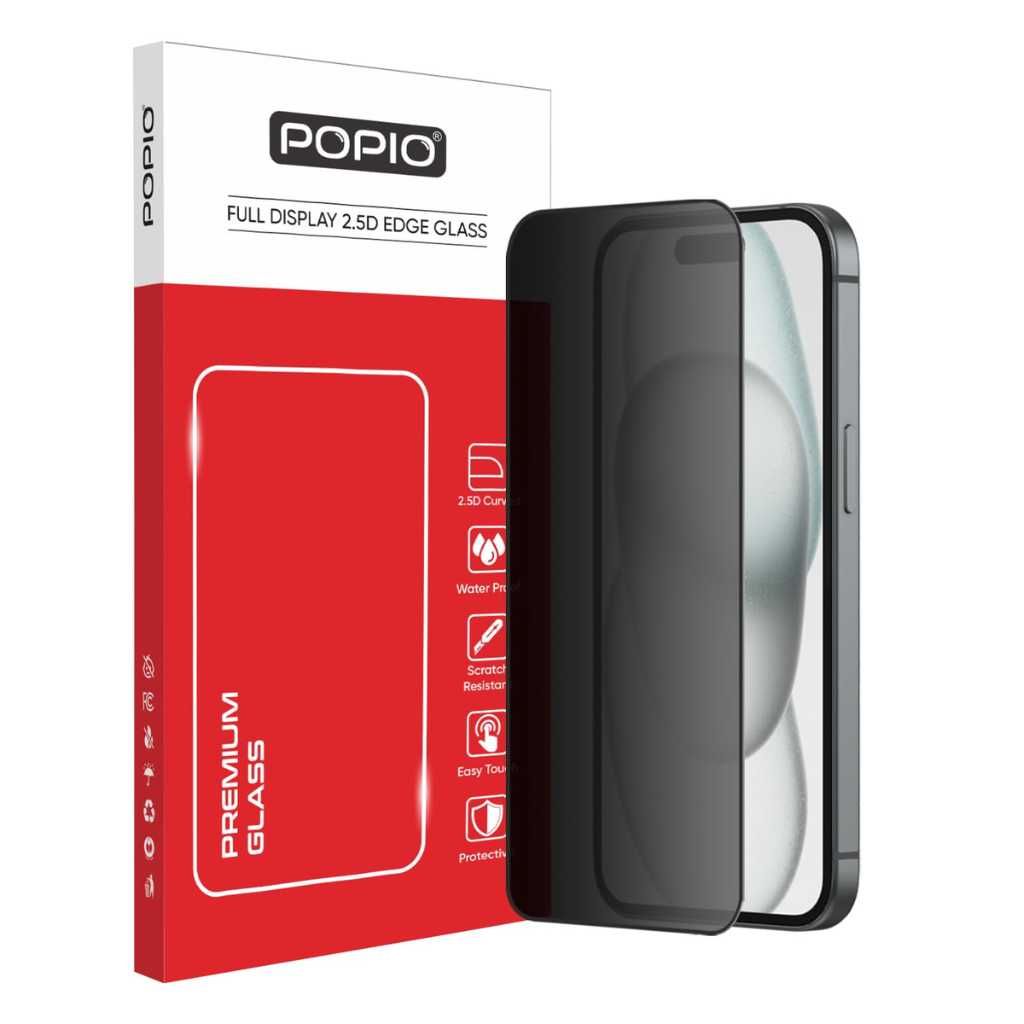 POPIO Military-Grade Privacy Screen Protector for iPhone 15 – 9H Tempered Glass