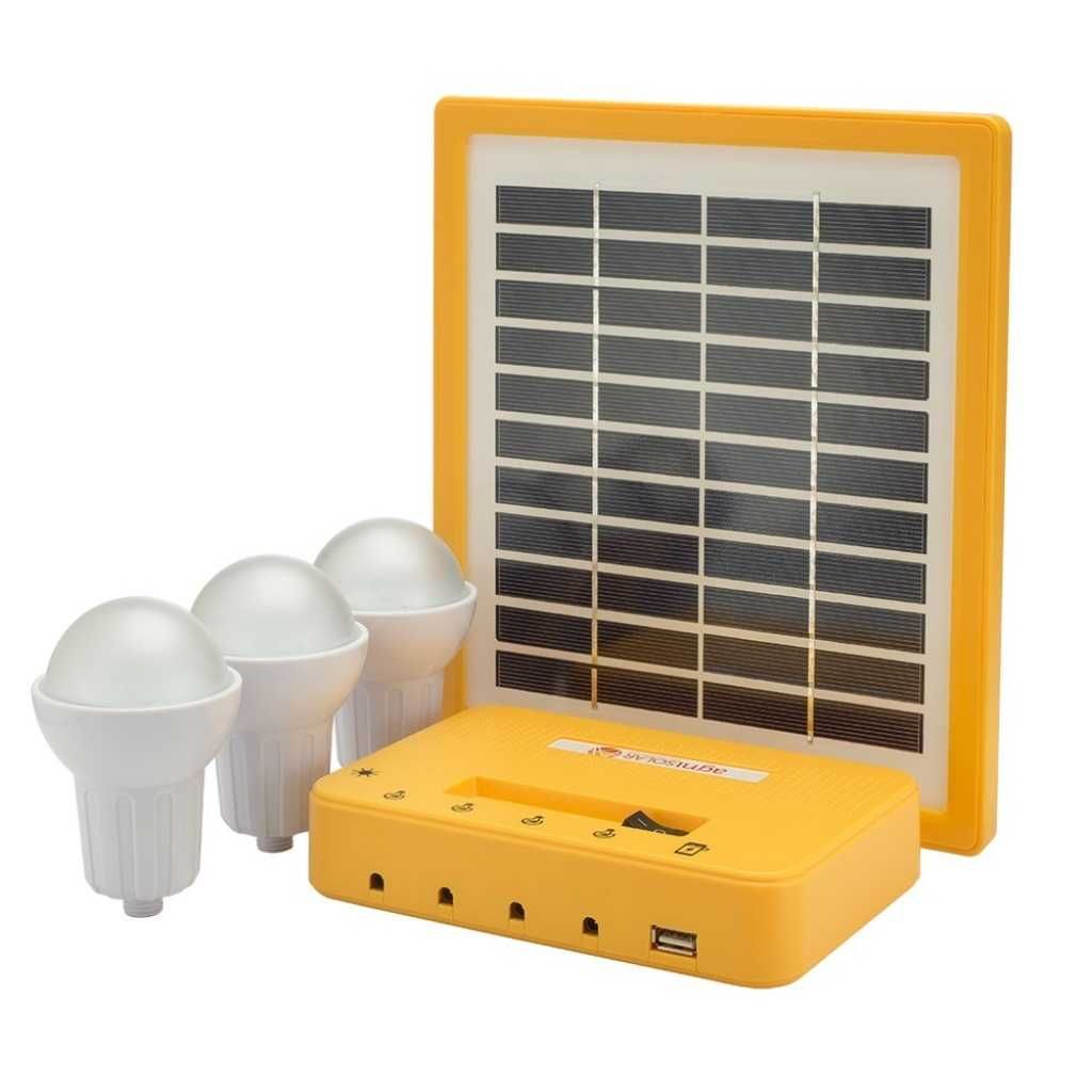 AgniSolar Home Lighting Kit 3 with LED Bulbs, USB Charging & Weather-Resistant Solar Panel