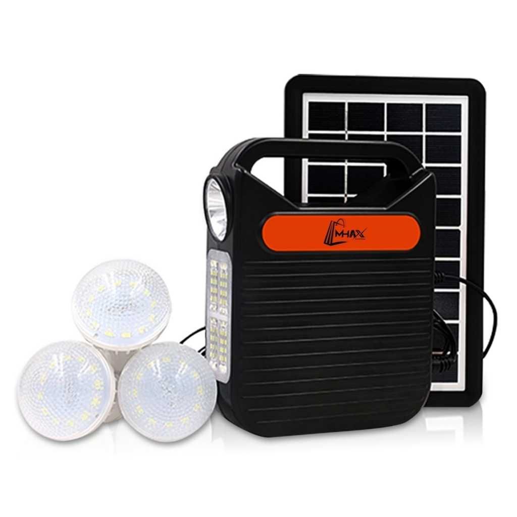 Mhax Solar LED Light Kit with 4000mAh Battery, 3 LED Bulbs & USB Charging