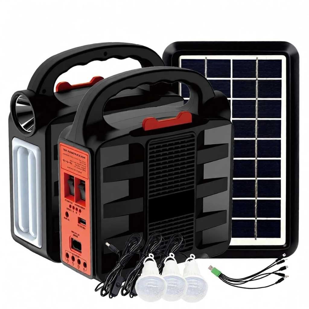 Pick Ur Needs Solar Emergency Light Power Kit with 3 LED Bulbs, LED Torch, AC & USB Charging