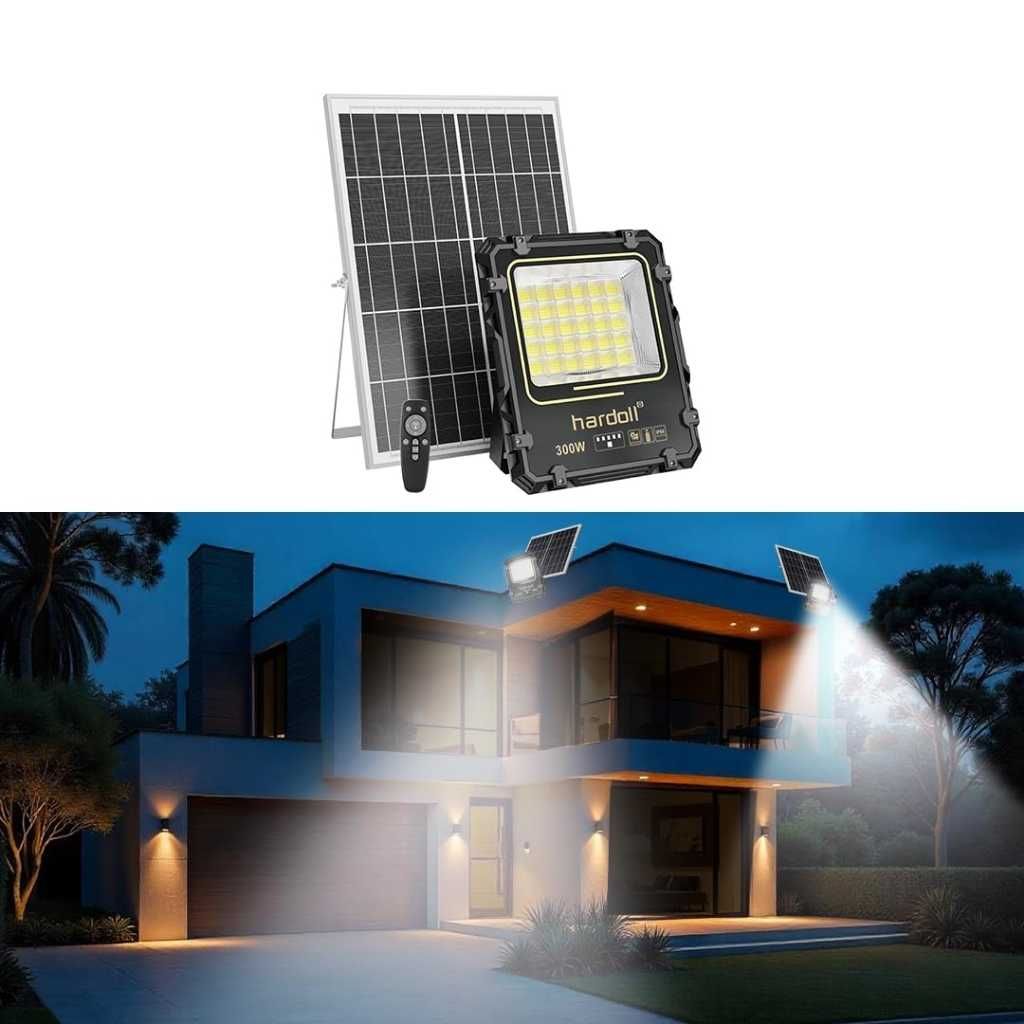 Hardoll Solar Flood Light 300W with Remote, Cool White LED, 5M Cable, IP65 Aluminium Body