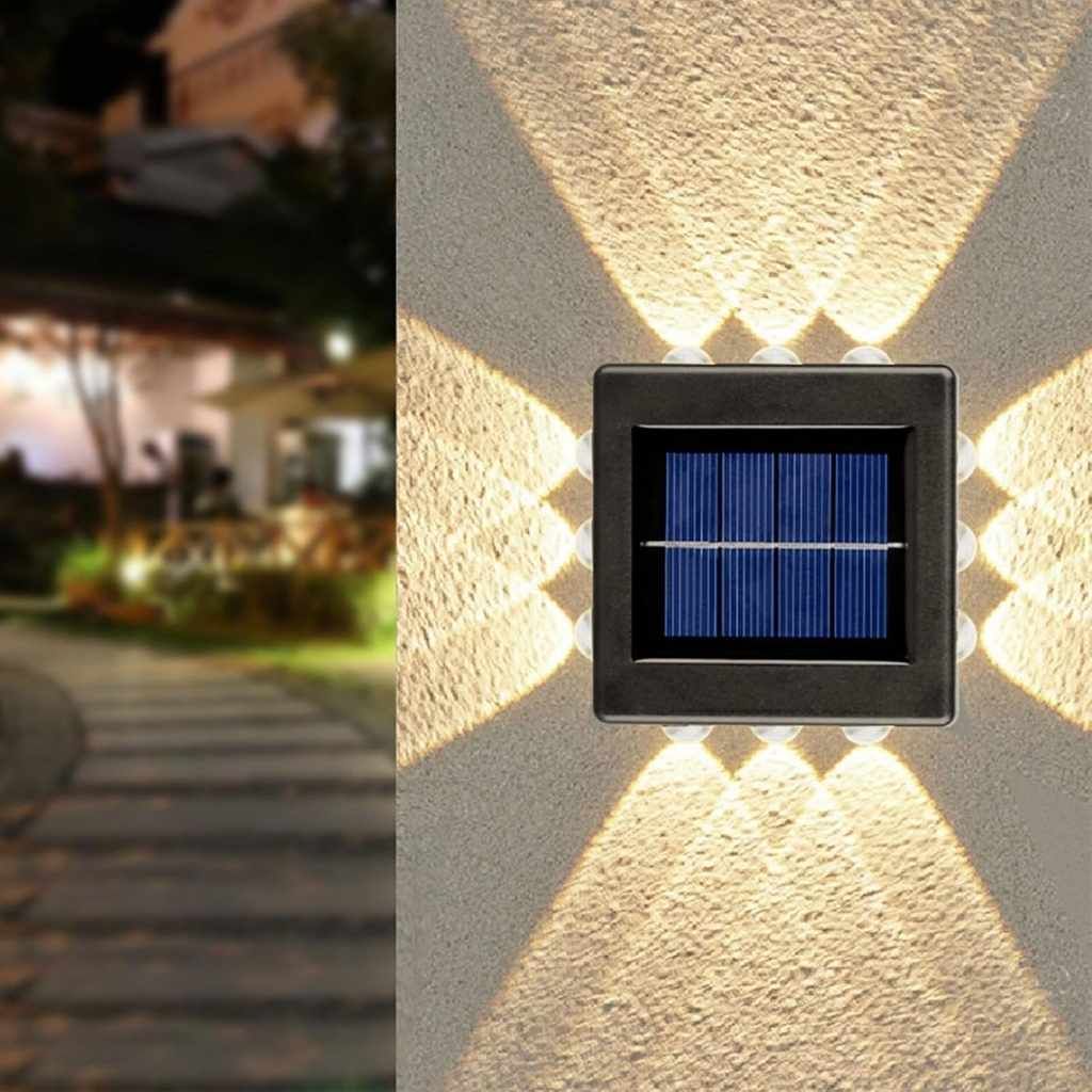 SkyAura Solar Wall Light Outdoor – 4-Way Up Down Left Right LED Warm Beam