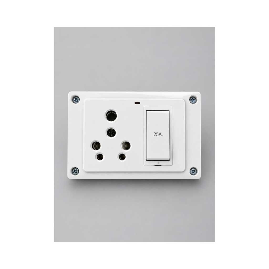 6-25A Non-Modular Switch and Socket Board with 5 Meter 2-Core Wire (Two Socket Board)