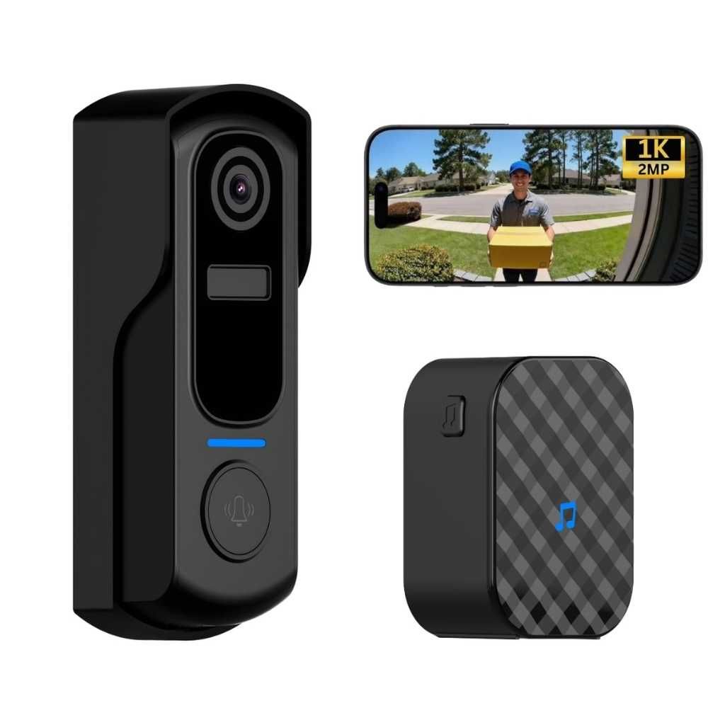Delitech Smart Wireless Video Doorbell 2MP 1080P Battery-Powered
