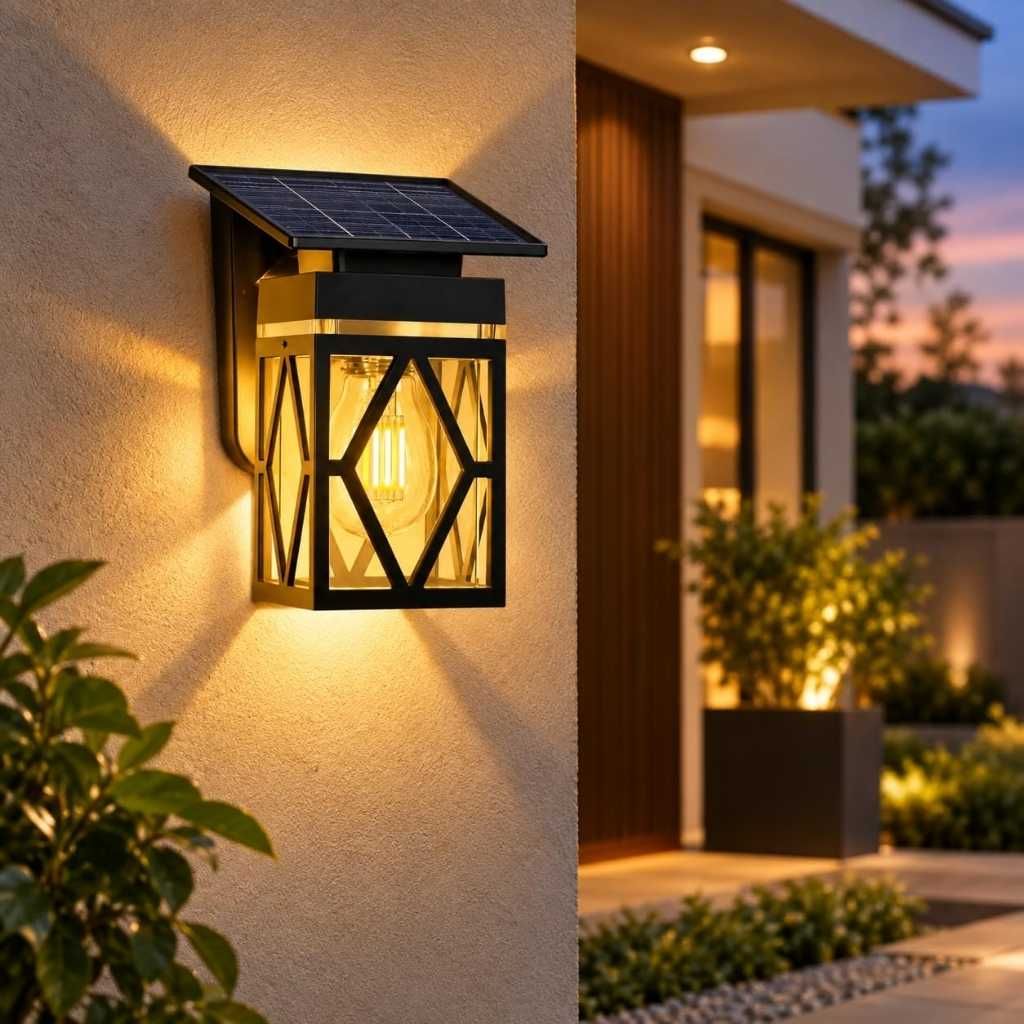 LITVERSE Solar Outdoor Wall Light – IP65 Waterproof Warm White LED Wall Sconce with Dusk-to-Dawn Sensor