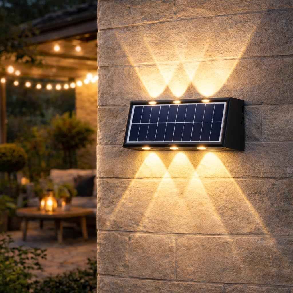 Gesto 6W Solar Outdoor Up & Down Wall Light – Warm White, IP65 Waterproof, 1200mAh Battery