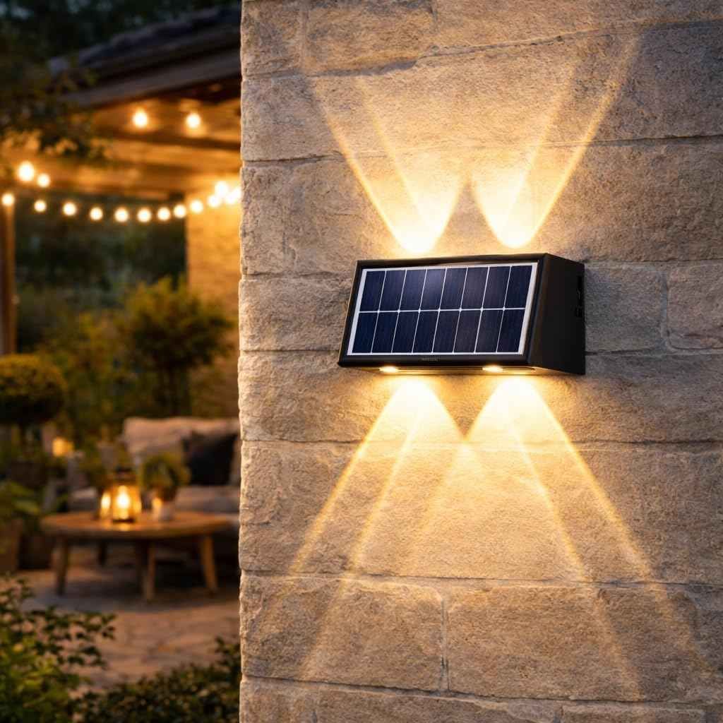 Gesto 4W Solar Outdoor Up & Down Wall Light – Warm White, IP65 Waterproof, 1200mAh Battery