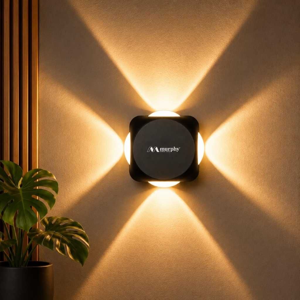 Murphy 6W LED Outdoor Up/Down Wall Light – Warm White, 4 Multi-Directional Beams, IP65 Waterproof, Aluminium Body (Pack of 1)