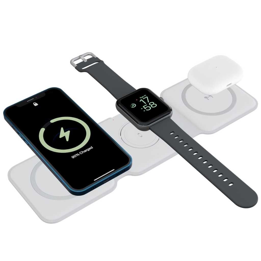 Ambrane AeroSync Tripad 3-in-1 Wireless Charger 20W – White