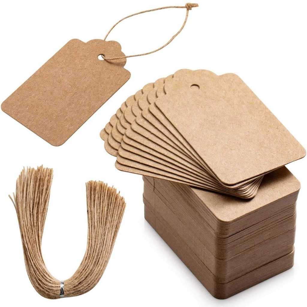 CVANU 100 Pcs Premium Gift Labels with Natural Jute Twine